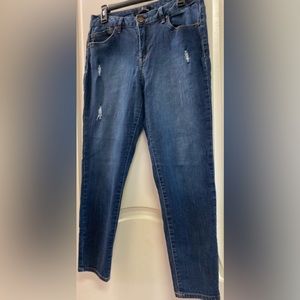 1822 Denim Blue JEANS Size 12 Distress-5 Pocket Pants Kewl 32”W